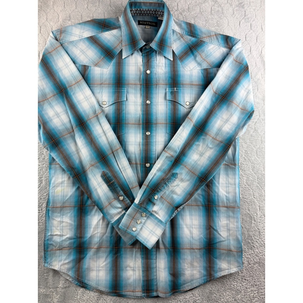 Stetson Mens Plaid Snap Button Long Sleeve Western Shirt‎ Size Medium